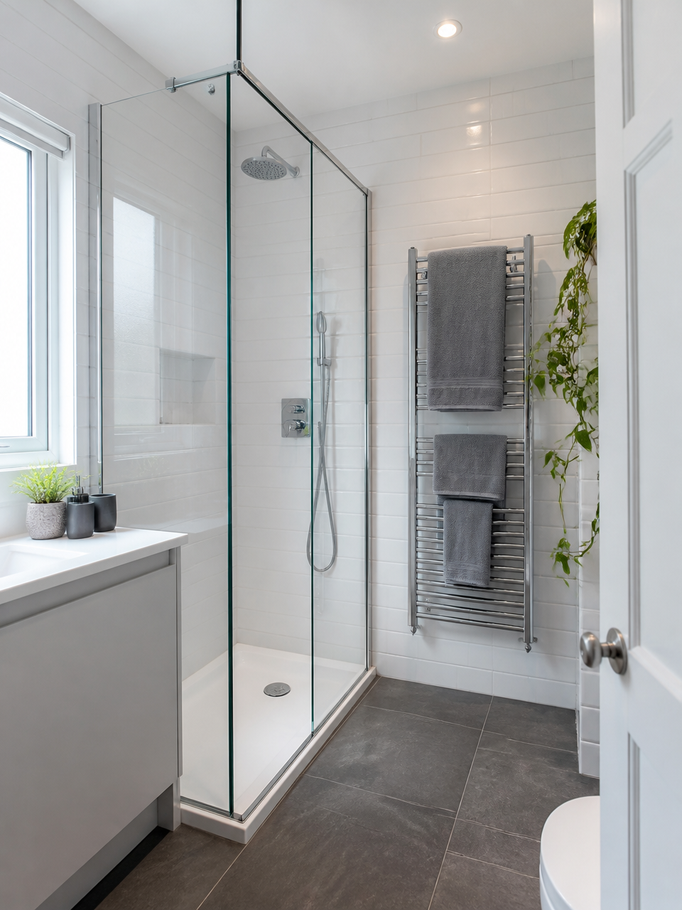 A streak-free modern British bathroom after cleaning